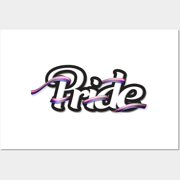 Gender Fluid pride flag colored ribbon wrapped around the letters of the word PRIDE Wall Art by LiveLoudGraphics